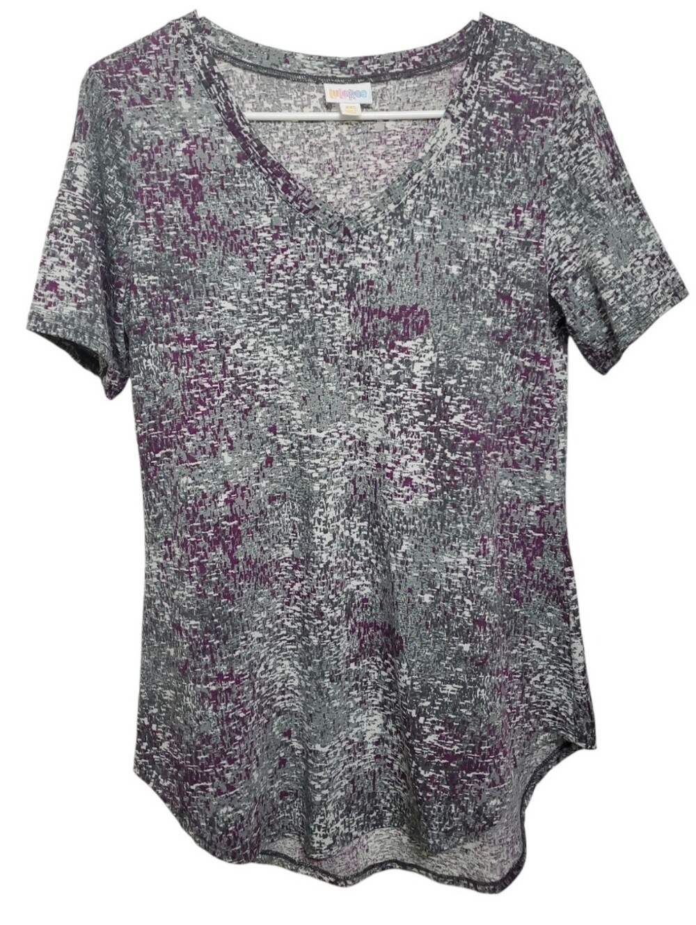 Lularoe Iris Tunic Size XXS Pixelated / Digital Print Grey/Purple NWOT